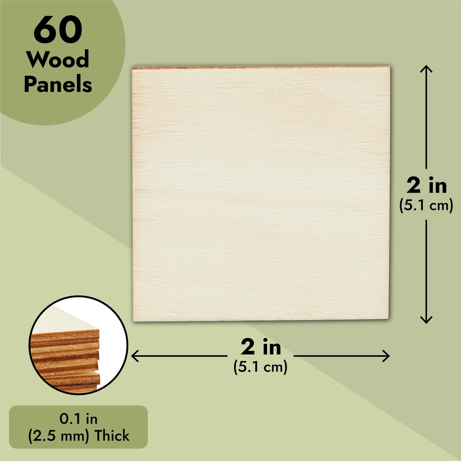 60 Pieces 2x2 Wood Squares for DIY Crafts, Unfinished Wooden